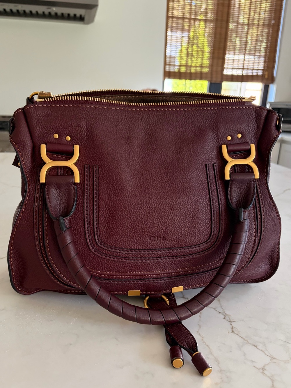 Chloé Medium Satchel in Deep Bordeaux Leather with Gold Hardware